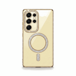 Samsung Galaxy - Diamond Glitter Clear MagSafe Case with a clear champagne-gold finish, sparkling rhinestone trim and circular magnetic ring