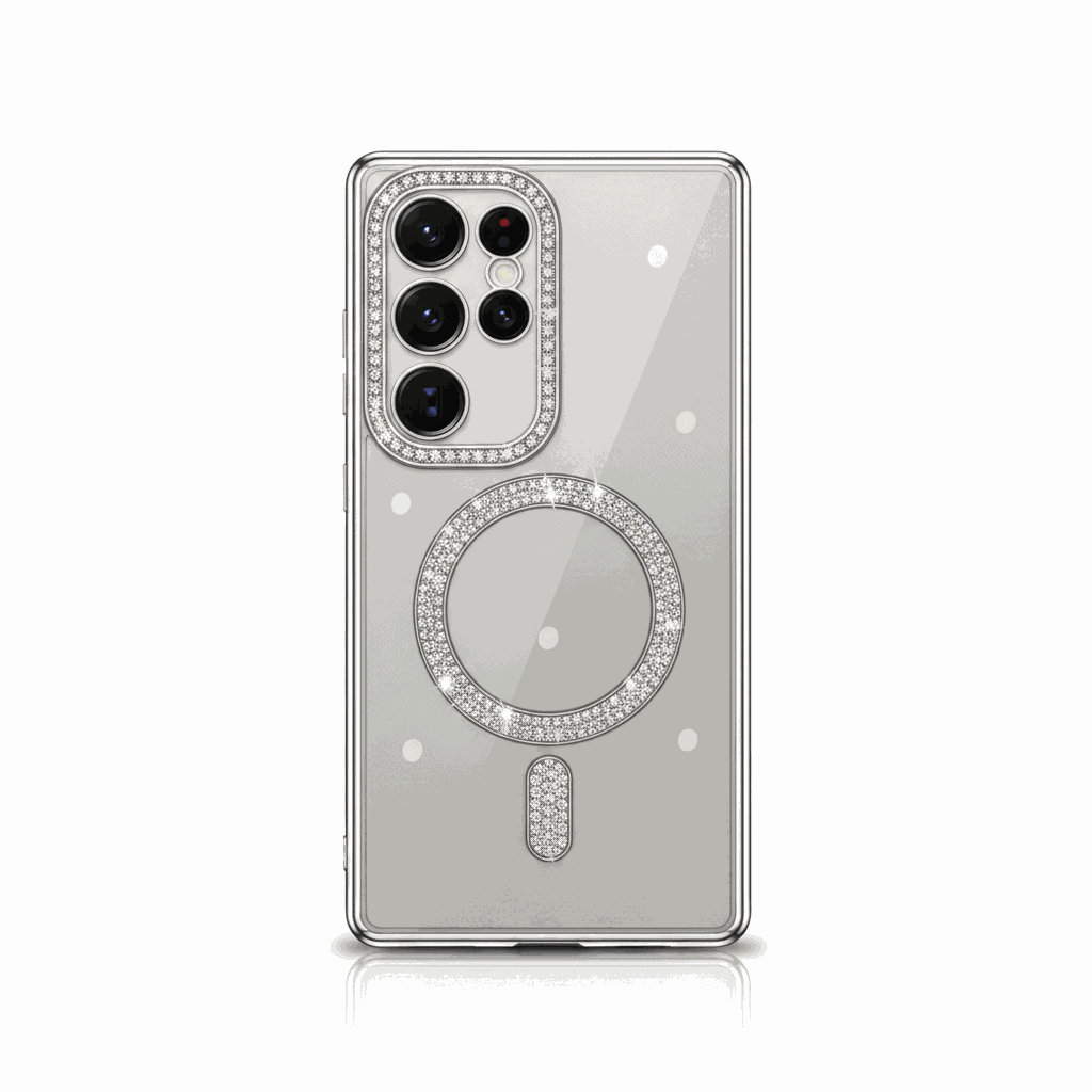 Samsung Galaxy - Diamond Glitter Clear MagSafe Case, clear TPU phone case with sparkling rhinestone camera trim and magnetic ring