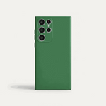 Samsung Galaxy phone case in solid forest green with a smooth matte finish and raised camera surround