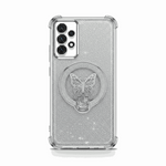 Samsung Galaxy - Glitter Butterfly Case in clear silver glitter with a raised butterfly ring stand and reinforced corners