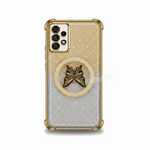 Samsung Galaxy - Glitter Butterfly Case in gold and silver glitter with a black butterfly medallion and gold-trimmed corners