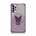 Samsung Galaxy - Glitter Butterfly Case in lavender purple with a glittery transparent back and raised butterfly ring stand