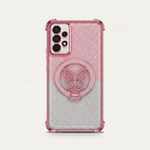 Samsung Galaxy - Glitter Butterfly Case with a sparkling pink and silver transparent back, raised butterfly ring stand and reinforced corners