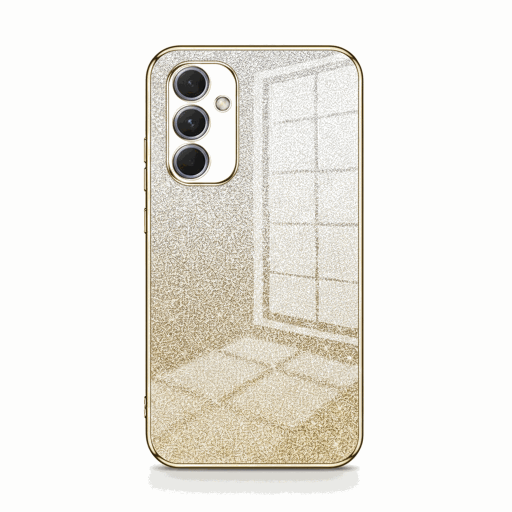 Samsung Galaxy - Glitter Case in champagne gold with a sparkling textured back, slim frame and raised triple-camera bezel