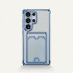 Samsung Galaxy - Glitter Case with a silver glitter finish, blue bumper edges, and an integrated rear card holder.