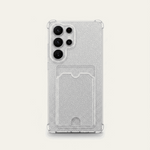Samsung Galaxy - Glitter Case with a clear silver glitter finish, raised camera surround and rear card holder slot.