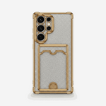 Samsung Galaxy - Glitter Case in silver glitter with gold-toned edges, raised camera guard and integrated rear card holder