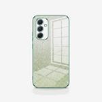 Samsung Galaxy - Glitter Case with a silver glitter back, green edge trim and raised triple-camera bezel