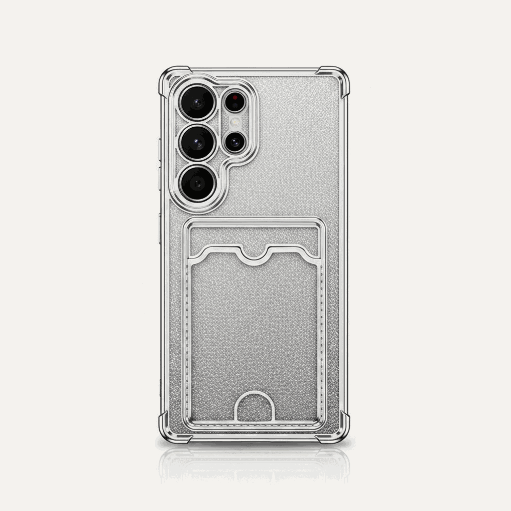 Samsung Galaxy - Glitter Case in silver with a fine shimmer finish, raised clear bumper and rear card holder slot