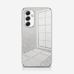 Samsung Galaxy - Glitter Case with a silver glitter finish, clear side edges and a raised triple-camera bezel