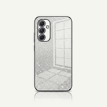 Samsung Galaxy - Glitter Case in silver with a dense sparkling finish, black edges and a raised triple-camera bezel.