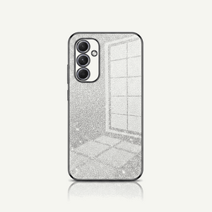 Samsung Galaxy - Glitter Case in silver with a dense sparkling finish, black edges and a raised triple-camera bezel.