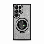 Samsung Galaxy - Glitter MagSafe Case in silver glitter with a black magnetic ring stand and rhinestone-trimmed camera cutouts