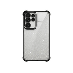 Samsung Galaxy - Glitter Plated Case with a silver glitter finish, clear back, and raised black camera lens protection