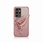 Samsung Galaxy - Glitter Plating Case in rose gold with a sparkling finish and a raised butterfly wing holder.