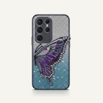Samsung Galaxy - Glitter Plating Case in silver and blue glitter with a large purple butterfly holder