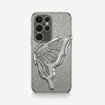 Samsung Galaxy - Glitter Plating Case in silver glitter with a transparent shell and ornate butterfly-shaped holder