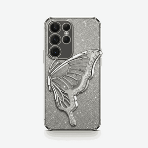 Samsung Galaxy - Glitter Plating Case in silver glitter with a transparent shell and ornate butterfly-shaped holder