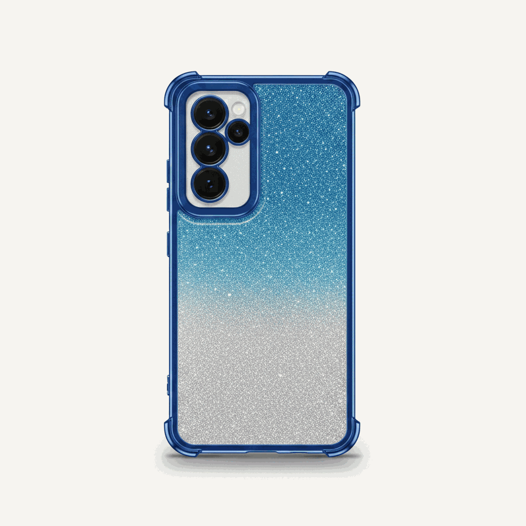 Samsung Galaxy - Glitter Silicone Shockproof Case with blue-to-silver gradient glitter and a raised camera cutout