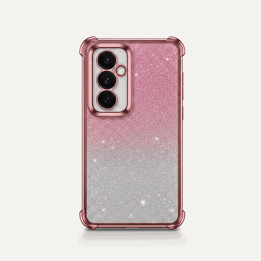 Samsung Galaxy - Glitter Silicone Shockproof Case in pink-to-silver glitter with a clear raised-edge shell and camera surround