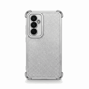Samsung Galaxy - Glitter Silicone Shockproof Case with a silver glitter back, clear raised edges and reinforced corner bumpers