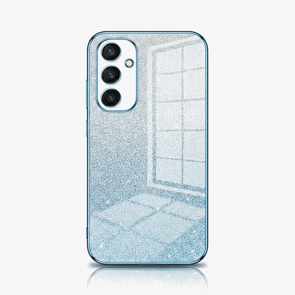 Samsung Galaxy - Gradient Glitter soft silicone case in pale blue and silver with fine shimmer and triple-camera cutout