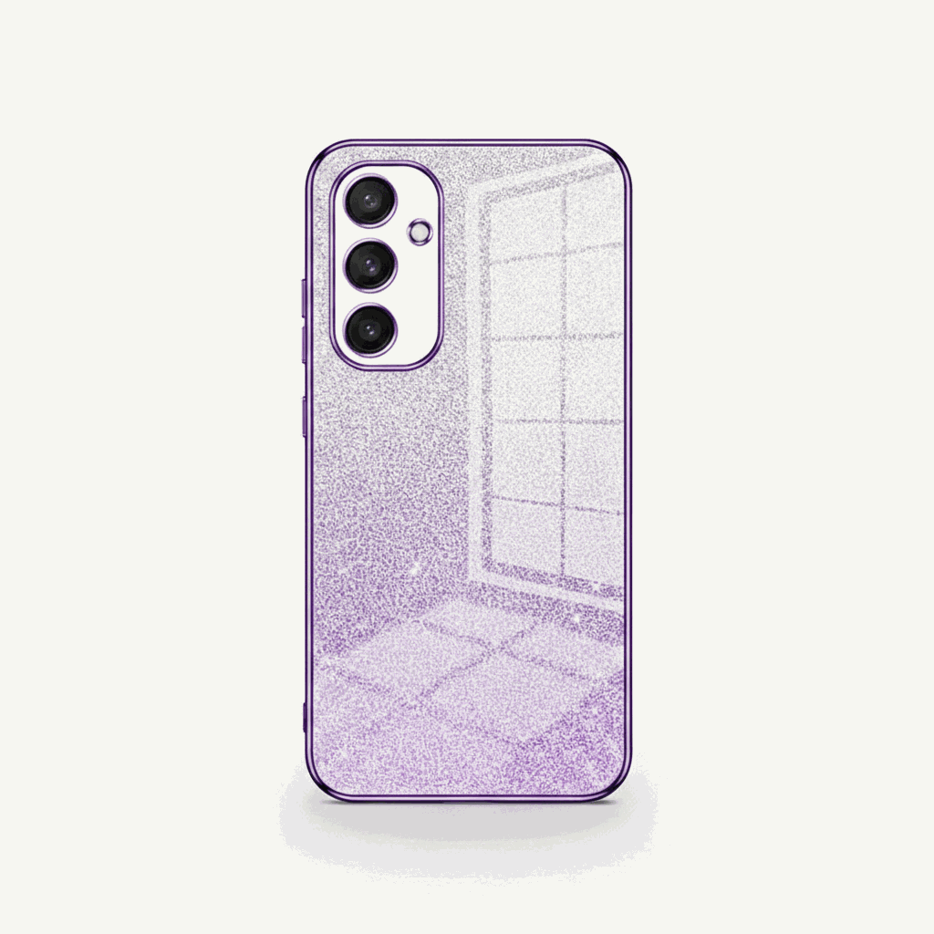 Samsung Galaxy - Gradient Glitter phone case in pale lavender with a fine glitter finish and purple edges