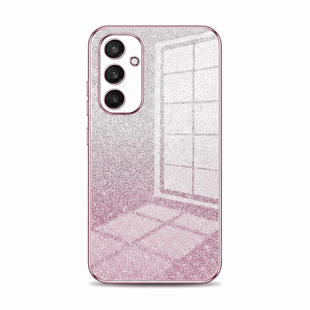 Samsung Galaxy - Gradient Glitter case in shimmering silver fading to pink, with a soft silicone finish and triple-camera cutout