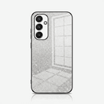 Samsung Galaxy - Gradient Glitter case with a silver glitter finish, soft silicone back and black-edged camera cutout