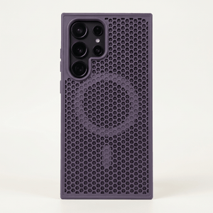 Samsung Galaxy - Heat phone case in dark purple with a dense honeycomb textured back and raised camera surround