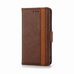 Samsung Galaxy - Leather Look Flip Wallet Case in brown textured leather-look material with a perforated strip and side buckle closure