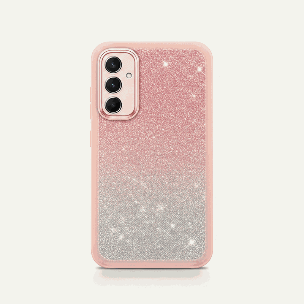 Samsung Galaxy - Luxury Bling phone case in pink and silver glitter with a raised camera opening and pink edges