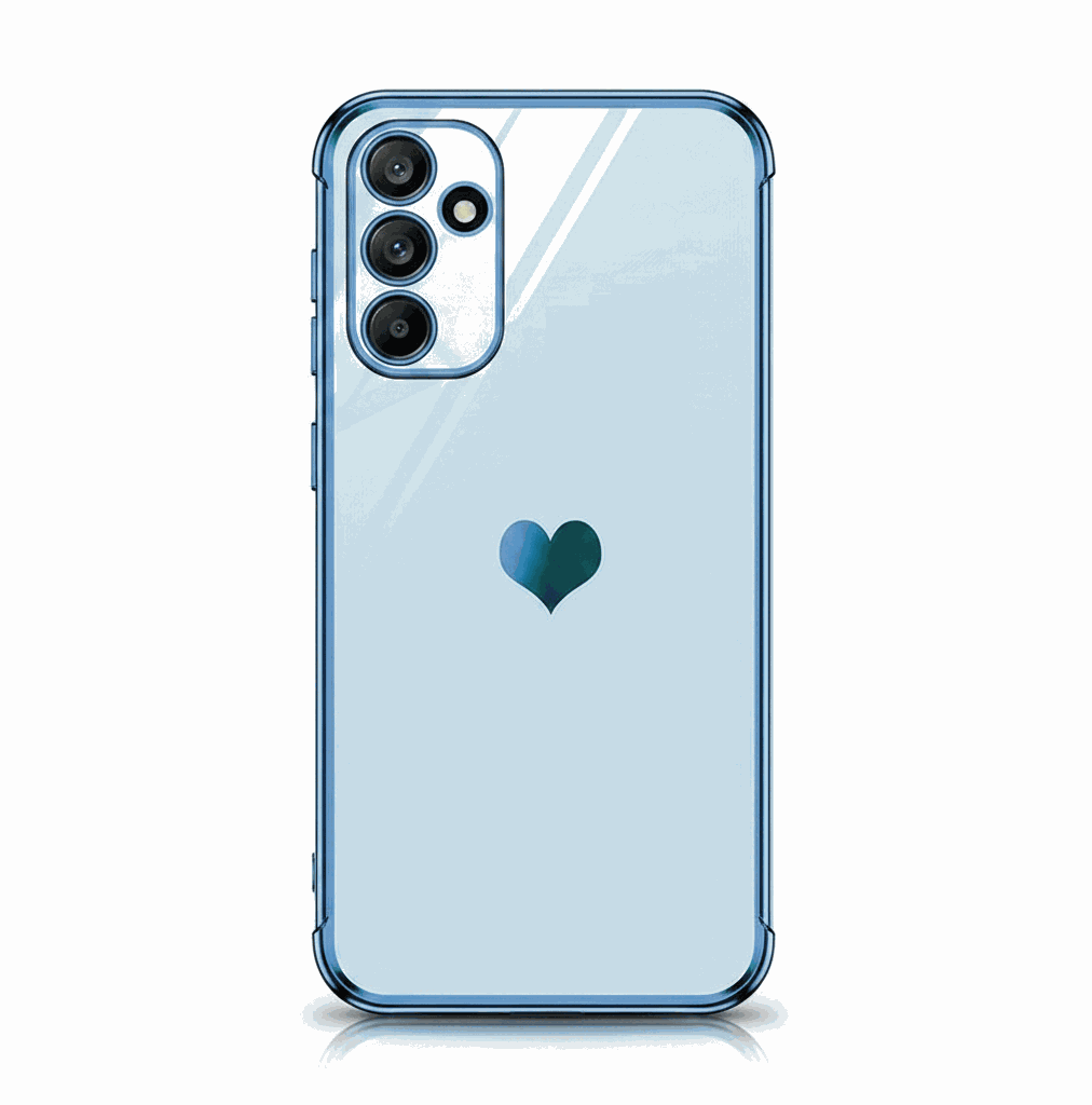 Samsung Galaxy - Luxury Case in clear pale blue with a glossy finish, blue edges and a small teal heart motif