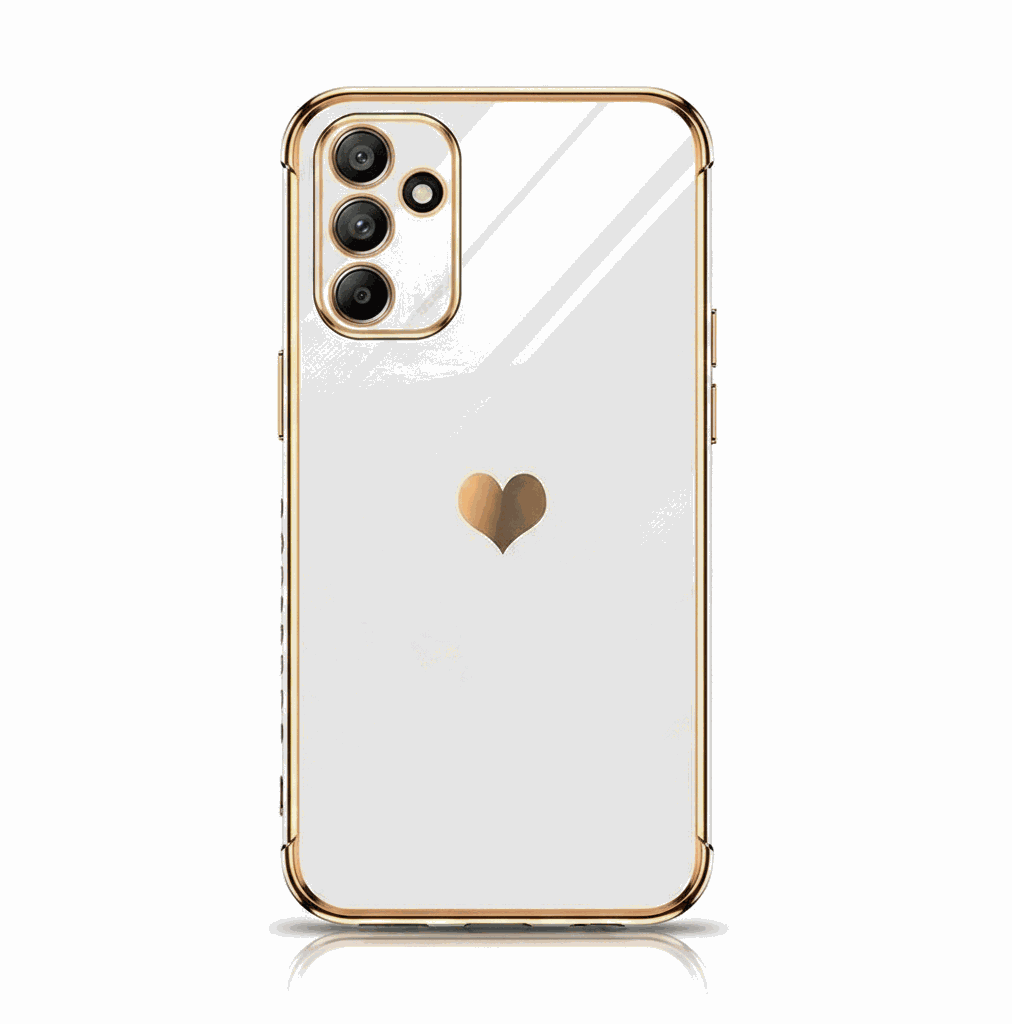 Samsung Galaxy - Luxury Case with a glossy clear finish, gold trim, and a small two-tone metallic heart motif