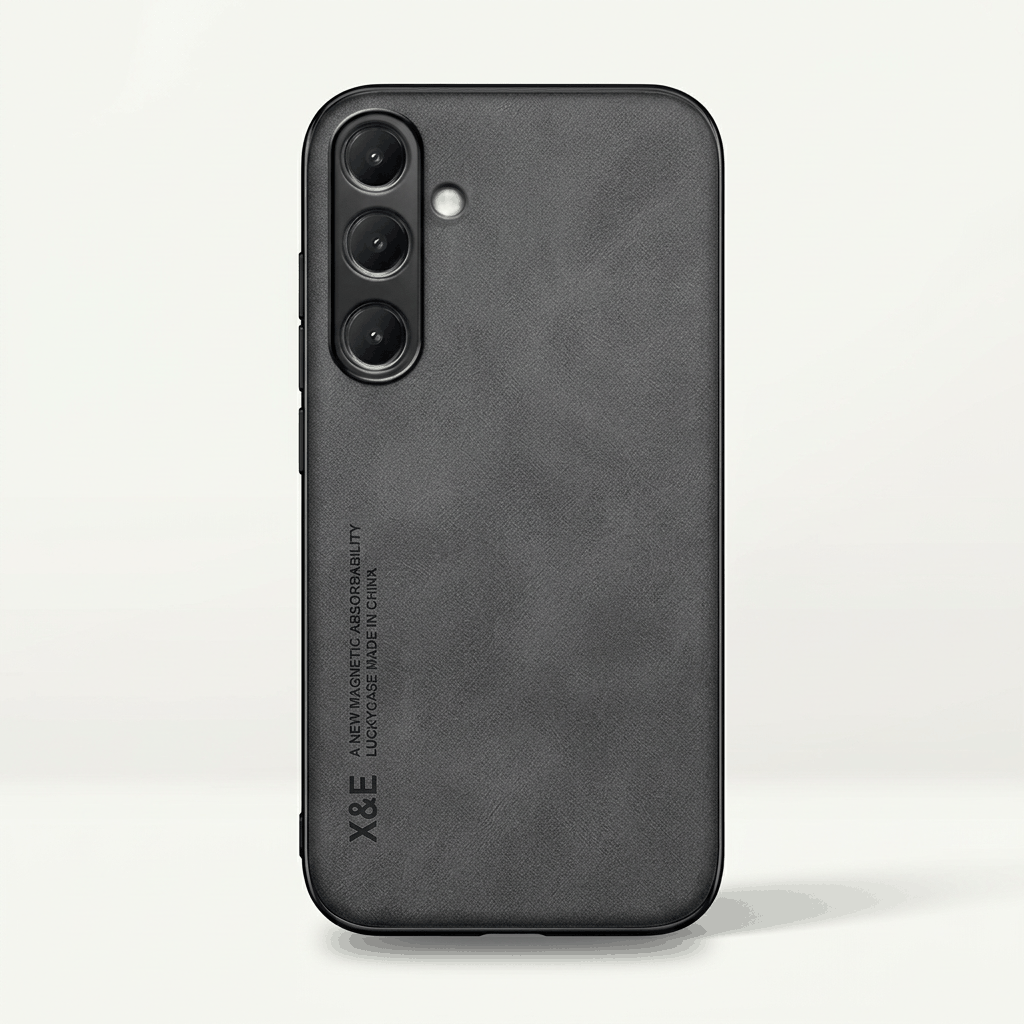 Samsung Galaxy - Luxury Leather case in black textured leather-look material with a slim design and triple camera cutouts