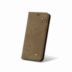 Flip wallet case, Samsung Galaxy - Luxury Leather, in textured brown leather-look material with stitched edges and a slim magnetic flap.