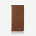 Samsung Galaxy - Luxury Leather flip wallet case in textured brown leather-look material with stitched edges and magnetic closure
