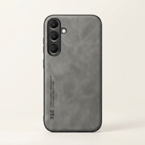Samsung Galaxy - Luxury Leather case in charcoal gray with a fine-grain textured finish and raised triple-camera surround