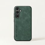 Samsung Galaxy - Luxury Leather case in dark green with a subtle textured finish and raised triple-camera cutouts