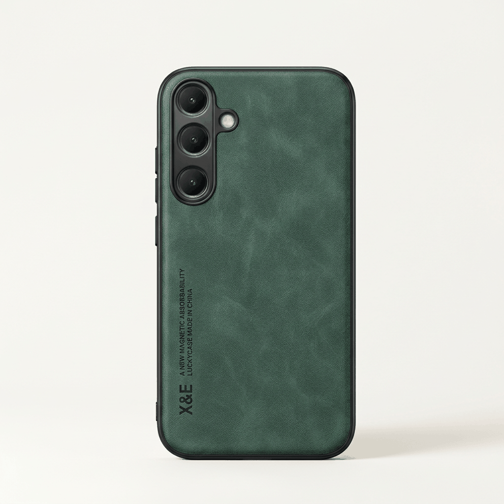 Samsung Galaxy - Luxury Leather case in dark green with a subtle textured finish and raised triple-camera cutouts