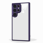 Samsung Galaxy - Luxury Matte Clear Acrylic Case with a transparent back and dark purple matte bumper around a multi-camera cutout