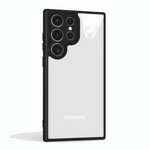 Samsung Galaxy - Luxury Matte Clear Acrylic Case with a transparent back, black matte bumper edges and raised camera surround.
