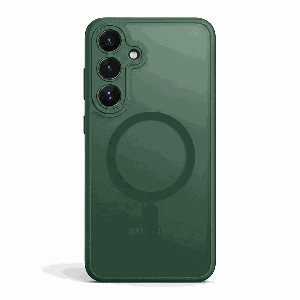 Phone case, Samsung Galaxy - Luxury Matte, with a dark green translucent finish, circular magnetic ring and raised camera surrounds