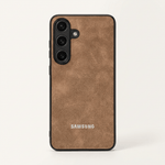 Samsung Galaxy - Luxury Sheepskin Case in brown with a soft, mottled leather-look texture, black trim and triple camera cutout