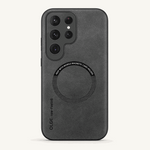 Samsung Galaxy - Magnetic phone case in dark gray textured leather-look finish with a raised camera surround and circular magnetic ring