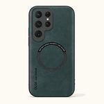 Samsung Galaxy - Magnetic phone case in dark teal textured leather-look material with a black magnetic ring and raised camera surround