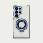 Samsung Galaxy - Magnetic Shockproof Case with clear back, blue reinforced bumper, raised camera edges and circular ring