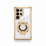 Samsung Galaxy - Magnetic Shockproof Case with a clear back, gold-toned bumper and camera trim, and a circular magnetic ring stand