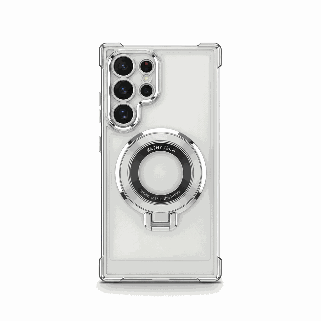 Samsung Galaxy - Magnetic Shockproof Case in clear hard plastic with reinforced corners and a circular magnetic ring stand