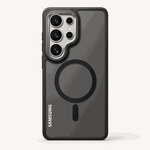 Samsung Galaxy - MagSafe Compatible phone case in dark charcoal matte, with a circular magnetic ring, alignment bar and raised camera surround.